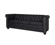vidaXL Canapé Chesterfield 3 Places Noir Canapé de Salon Mobilier de Salon Sofa