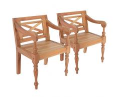 vidaXL 2X Bois dAcajou Massif Chaise Batavia Marron Clair Terrasse Fauteuil