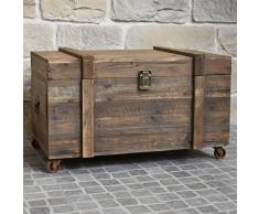 LORIGINALE DECO Malle Coffre en Bois Table Basse à roulettes Rangement Bouteilles 90 cm x 56 cm x55 cm