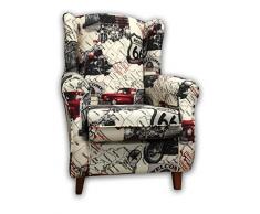 Suenoszzz Fauteuil à oreilles avec revêtement en tissu HP Motif Route 66 Idéal pour l’allaitement Dimensions :104 x 76 x 74 cm