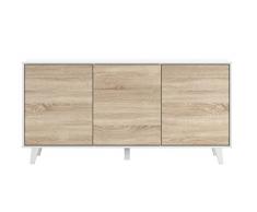 ZAIKEN PLUS Buffet contemporain blanc brillant et decor chene canadien - L 154 cm