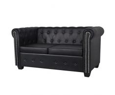 vidaXL Canapé Chesterfield 2 Places Similicuir Noir Salon Salle de Séjour Sofa