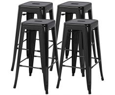 Yaheetech Tabouret Haut Industriel 76cm de Hauteur Assise Lot de 4 Tabouret de Bar Metal Repos-Pied et Protège-Pied