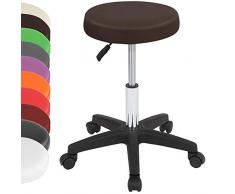 Tabouret à roulettes - Pivotant, Hauteur Réglable, Rembourrage Doux en Simili Cuir, Assise Ronde, Couleur et Set au Choix - Chaise de Travail, Bureau, Salon, Professionnelle (1 Pièce, Marron)