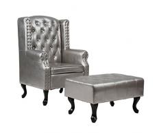 Miadomodo - Fauteuil à Oreilles Chesterfield avec Tabouret en Simili Cuir et Bois (Couleur au Choix)