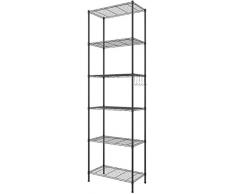 Himimi Étagère 6 Niveaux Étagère de Cuisine en métal avec Crochets latéraux Chromé 54 x 29 x 160 cm,Noir