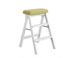 FCXBQ Étagères Pliantes Tabouret-Echelle à Double Usage Bibliothèque de Maison Pliante antidérapante en Bois Tampon Lavable dune capacité de 150 kg (Jambe Blanche) (Couleur: Vert)