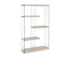 ARREDinITALY Hanches Bibliothèque avec étagères en Verre trempé. Étagère Effet Bois Naturel.