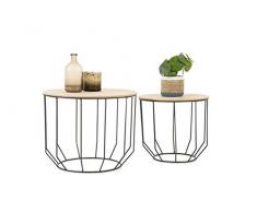 LIFA LIVING, Table Gigogne Bois et Metal Ronde, Table Basse Design Bois en Lot de 2, Petite Table Basse Gigogne Scandinave, Tables dAppoint pour Salon