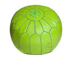 Medina Souvenirs Pouf Design Cuir marocain Vert anis, Pouf en Cuir véritable Fait Main - Rembourré