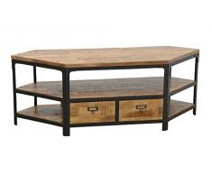 Nomadde Industriel - Meuble TV dangle 2 tiroirs Wolof Finition Naturelle vieillie - Finition : Recyclé Naturel Vieilli Bois Massif dHévéa & Fer