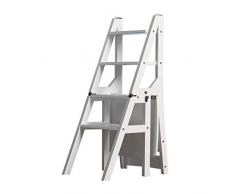 Llslls 4Tier - Étagère à échelle Pliante - Bibliothèque Blanche avec étagère à échelle Pliable, Étagère à échelle Pliante, Tabouret Chaises Pliantes