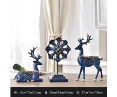 MiNnn Accessoires de Maison décorations de la Maison Cerfs Ornements Fulu européenne Porche Porte-Bonheur bibliothèque Meuble TV Artisanat, Moyen (à cerf + Ornements) Bleu