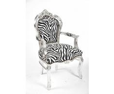 Way Home Store Fauteuil baroque style français Louis XVI Argenté et zébré 68 x 65 x 108 cm