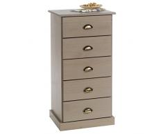 IDIMEX Chiffonnier Paris Commode avec 5 tiroirs en pin Massif lasuré Taupe