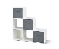 Mondeer - Étagère Escalier - Meuble de Rangement - 6 Compartiments, 3 Boîtes, Bois, Blanc, 90,5 x 29 x 90,5cm