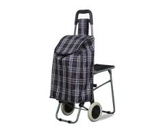 Portable avec Tabouret Portable Peut sasseoir Mobile Trolley Car Trolley Pliable Panier Mode Bagage Sac Car Classic Lattice (Couleur : Gray, Size : 36cm*55cm*92cm)