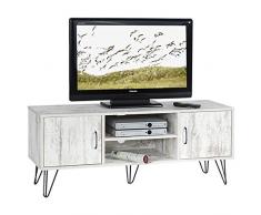 IDIMEX Meuble Banc TV Design EVA MDF Aspect Vintage Shabby Chic Pieds métalliques Noirs