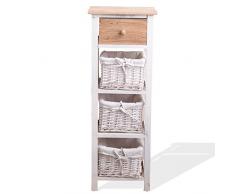 Rebecca Mobili Meuble de Rangement Salle de Bain, Commode Country, 1 Tiroir 3 Osier, Bois de Paulownia Osier, Blanc Marron, Chambre Salle de Bain – Dimensions: 85 x 31 x 27 cm (HxLxL) - Art. RE4359
