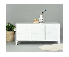 meuble bas enfilade armoire commode cabinet rangement métal acier portes poignée étagères compartiments peint blanc