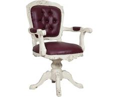 Biscottini Fauteuil pivotant en Bois Massif Acajou avec Finition Antique Blanche L65xPR55xH105 cm