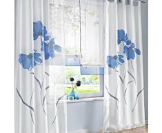 SIMPVALE 2 Pièces Rideaux de la Salon à Oeillet Imprimé Floral Manuel Largeur 150cm (Hauteur 175cm, Bleu)