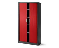 Jan Nowak by Domator24 T001 Rideaux Armoire de Bureau 4 étagères Porte roulante tôle dacier verrouillable 185 cm x 90 cm x 45 cm (Anthracite/Rouge), Métal