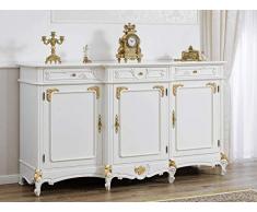 Simone Guarracino Buffet servante Arabella Style Baroque Décapé Ivoire et Feuille Or 3 Portes 3 tiroirs