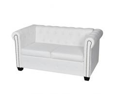 vidaXL Canapé Chesterfield 2 Places Blanc Canapé de Salon Mobilier de Salon Sofa