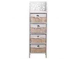 Rebecca Mobili Commode 4 Tiroirs, Meuble de Rangement Bois Osier, Style Shabby Vintage, Decor Chambre Salon Salle de Bain – Dimensions: 98 x 29 x 22 cm (HxLxL) - Art. RE4295