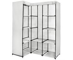 Armoire pliante KOANA, 169 x 130 x 45 cm, en plusieurs couleurs armoire garde-robe d'angle en tissu avec 12 compartiments et 2 tringles, Couleur:Blanc atlas
