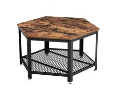 VASAGLE Table Basse Vintage, Table d’appoint, Table de Salon, Armature métallique Stable, Étagère de Rangement en Treillis, Hexagonal, Aspect Bois LCT16X