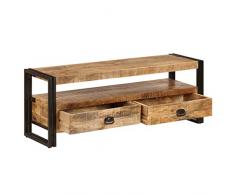 Festnight Meuble TV en Bois Massif Industriel TV Cabinet Meuble de télévision 120 x 35 x 45 cm avec 2 tiroirs