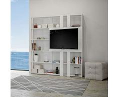 Itamoby, bibliothèque et Meuble TV Mural en Bois Kato L avec 6 étagères 5 Compartiments Blanc frêne ameublement Moderne Bureau séjour Cuisine L 178 P 34 H 204 cm Made in Italy