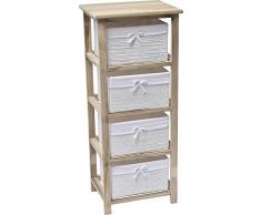 TENDANCE Meuble chiffonnier 4 tiroirs - Aspect Osier - Coloris Bois Naturel et Blanc