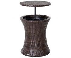Outsunny Seau à Glace Table Basse 2 en 1 Ø 48 x 83H cm métal époxy résine tressée Imitation rotin Marron