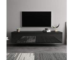 GOTOTO Meuble TV Suspendu Meuble de Télévision Mural Banc TV en Bois Surface de Haute Brillance Armoire Rack de Stockage pour Salon Chambre, Montage Facile(Noir)