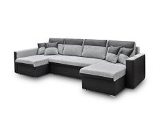 MEUBLO Grand canapé dangle panoramique Convertibles 6/7 Places Tissu + Simili Cuir Berlin U (Noir, Canapé dangle Gauche)
