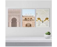 MULMF Affiche DArt Mural Nordique Islamique Nordique | Toile, Impression DImages De Portes Du Maroc, Décoration De Salon - 50X70Cmx3 Sans Cadre