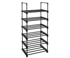 SONGMICS Étagère à Chaussures à 6 Niveaux, Meuble de Rangement Polyvalent, Cadre en Fer, Personnalisable, Peu encombrant, pour entrée, Salon, Chambre, 45 x 30 x 106 cm, Noir LSA23BK