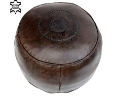 Generisch Pouf dassise Oriental en Cuir véritable Marron - Dimensions : 44 x 33 cm - Rembourrage Inclus - Marocain - Style Vintage - Style Vintage