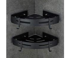 GERUIKE Etagère Serviteur Douche Antirouille d’Angle De Douche Montage sans Perceuse Murale Douche Étagère Aluminium Noir 2 Niveaux Triangulaire