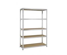 Avasco 175 Strong Étagère Clipsable/Charge Lourde en Métal/Bois avec 5 Tablettes, 176 x 120 x 40cm, Claire Galva