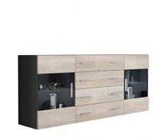 Vladon Buffet Dressoir Bari V2, Corps en Noir Mat/Façades en Chêne Brut