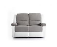 Loungitude Canapé de relaxation 2 places en PU blanc et microfibre grise