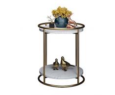 Quskto Table Basse Ronde en marbre Moderne Table dappoint Table Basse Mobil Snack Table de Salon Facile à Nettoyer et à Assembler, Blanc, 40x50cm