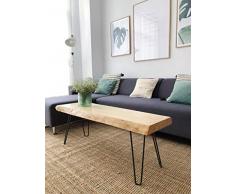 Hannun - Table Basse Nuru/Table dappoint en Bois Massif/Fait Main, 120x35x45cm, Couleur Noyer Antique