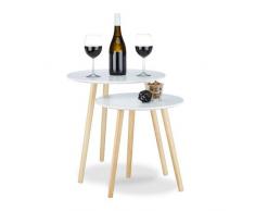 Relaxdays 10020985 Table d’appoint lot de 2 gigognes scandinave nordique table basse ronde salon diamètre 39 et 47,5 cm, blanc nature