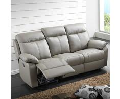 Tousmesmeubles Canapé Relax électrique 3 Places Cuir Gris - VYCTOIRE - L 201 x l 95 x H 101 - Neuf