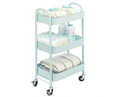 mDesign chariot salle de bain en métal – rangement salle de bain mobile et spacieux à 3 niveaux – étagère rangement pratique pour la chambre denfants ou la salle de bain – vert menthe
